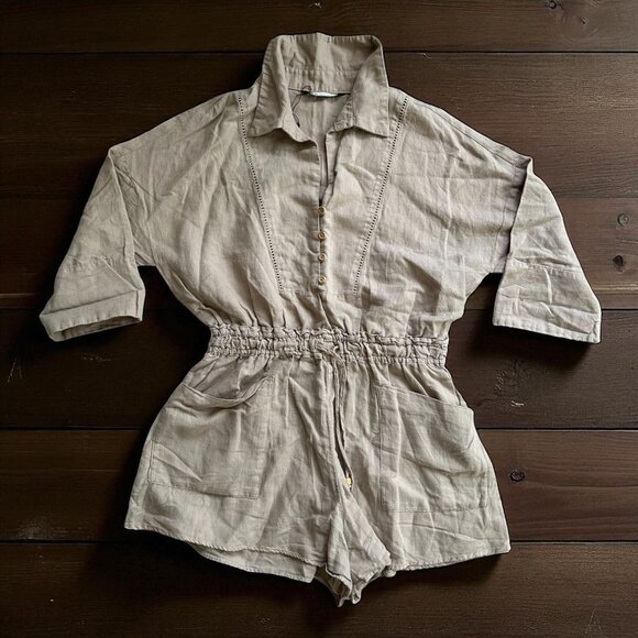 ZARA Women's Beige Linen Blend Romper Size Medium - Picture 1 of 9